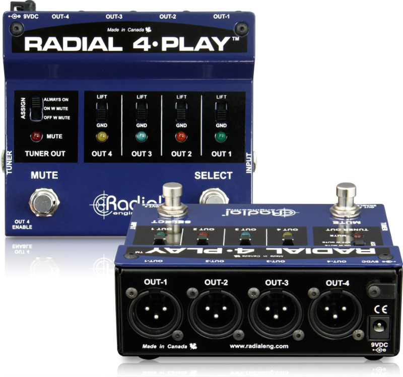 河南河南Radial 4-Play™ 多输出DI直插盒脚踏开关批发零售 隔离变压器 消除接地回路的噪声DI直插盒 吉他DI盒