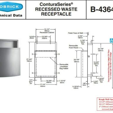 供应Bobrick B-43644 入墙式垃圾桶