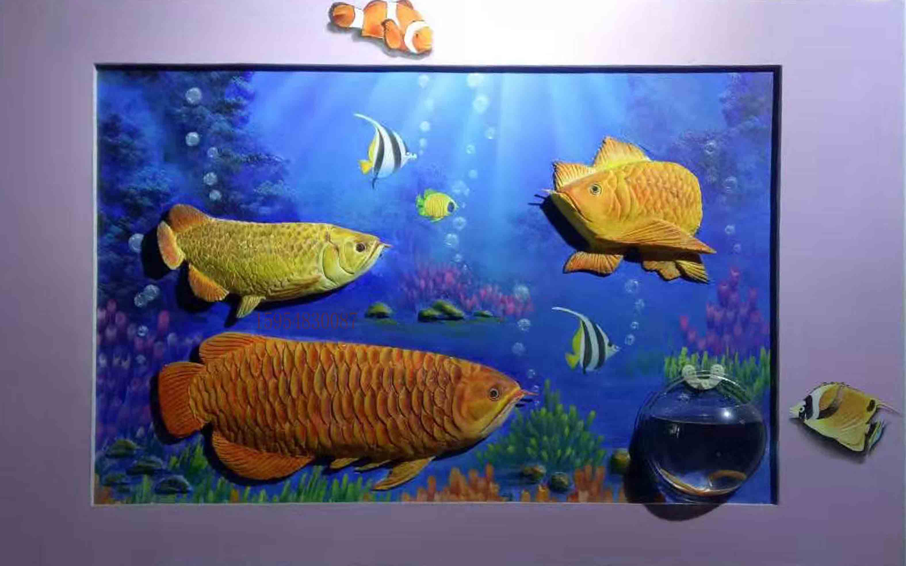 绘制各种浮雕3D壁画玄关吉祥富贵画