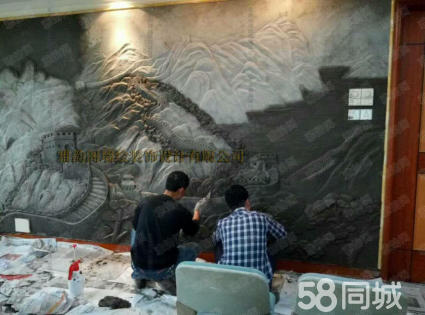 广东深圳餐厅墙体彩绘手绘壁画墙绘假山假树景观设计，，彩绘墙体，雕塑景观设计施工