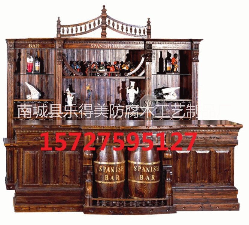 江西抚州厂家直销酒店吧台定做实木酒柜酒吧屋碳化防腐木定制酒柜