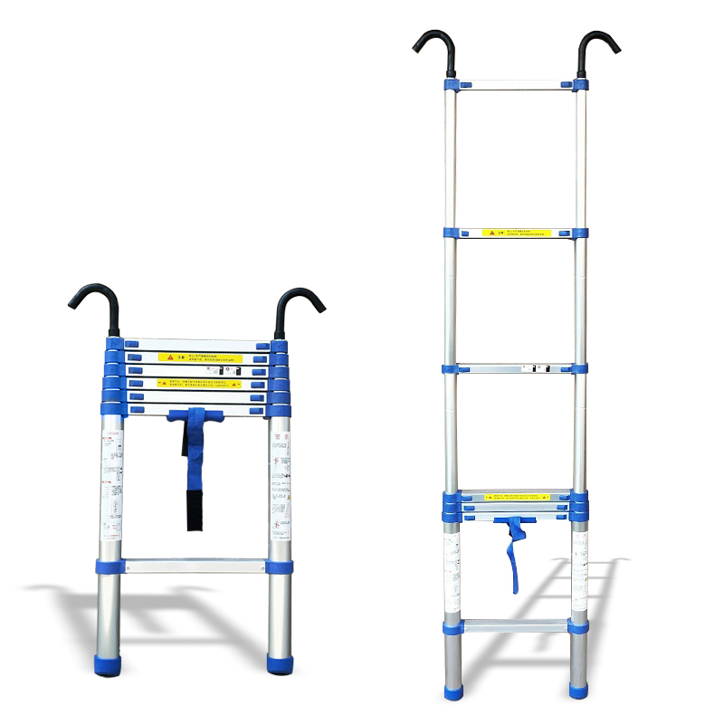 加多奇蓝色带钩子直梯铝合金家用伸缩梯工程升降阁楼家用竹节梯子