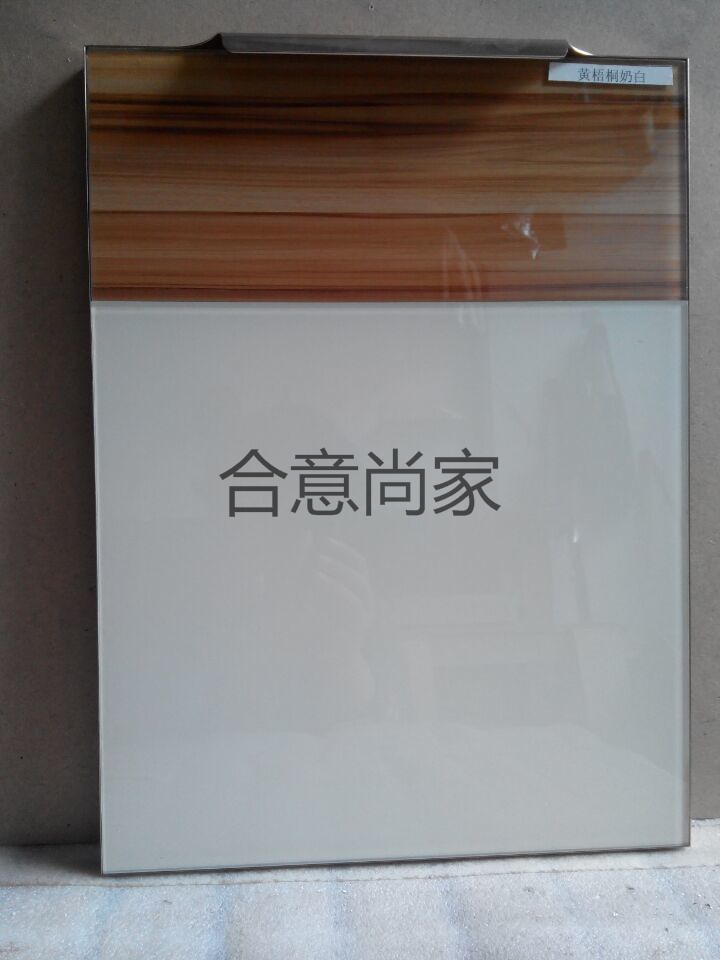 河北邢台供应优质橱柜磨边晶钢门 黄梧桐奶白 橱柜玻璃门板 高档玻璃磨边门板