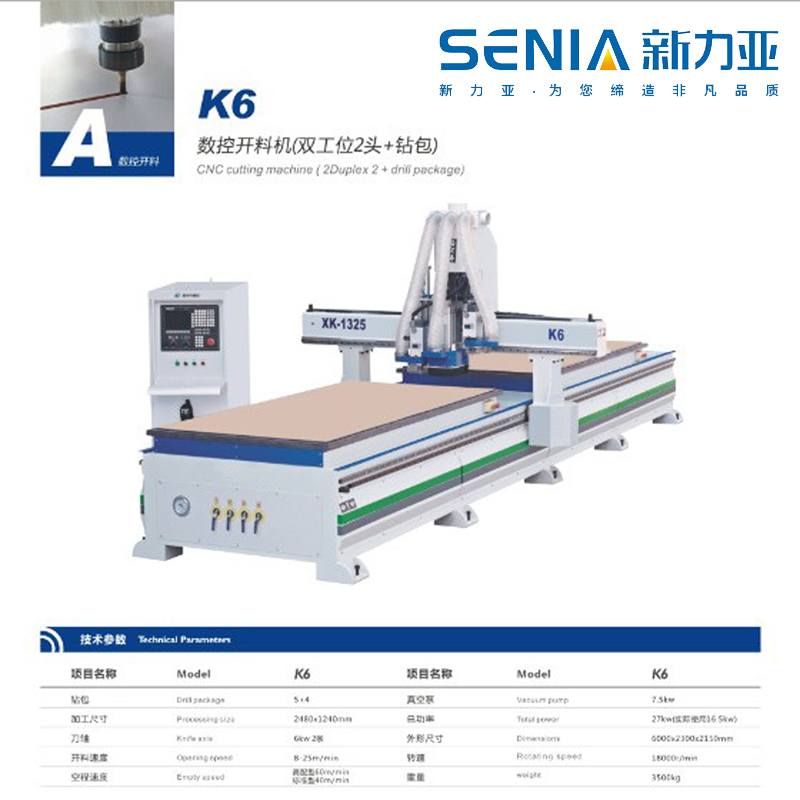 广东广州SENIA-新力亚 河南郑州数控开料机K6 双工位2头+钻包 木工定制家具双工位双工序