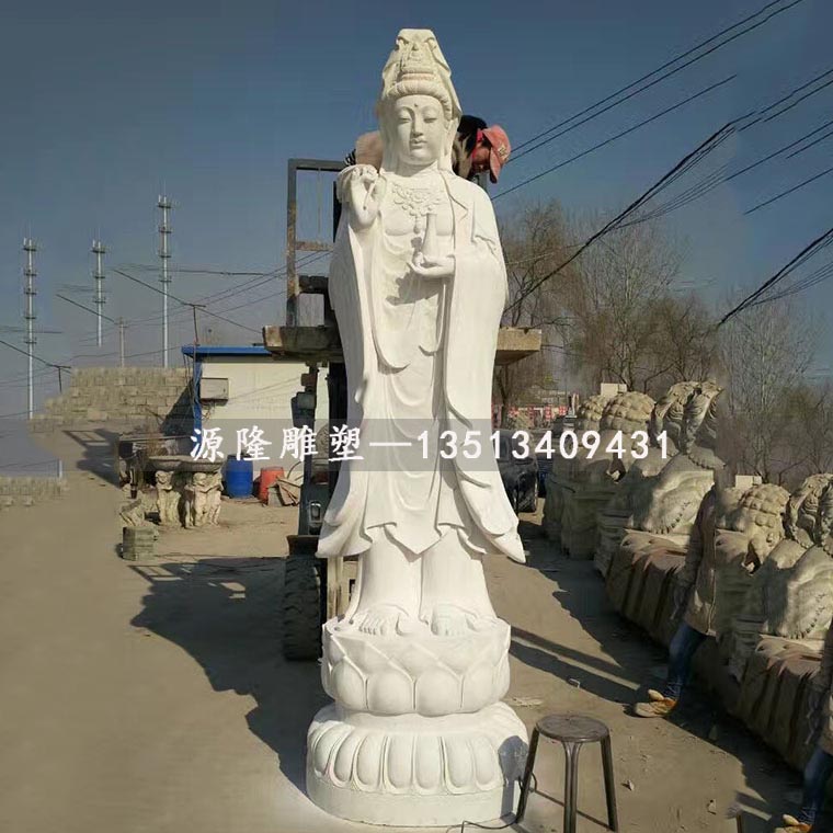 河北保定厂家供应石雕观音汉白玉观音菩萨像寺庙景区佛像摆件