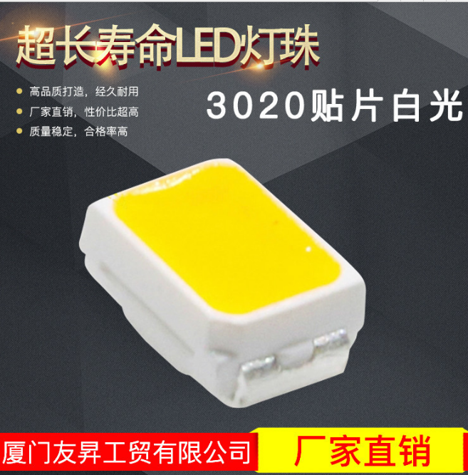 福建厦门高光效3020白光led贴片灯珠 3020白色发光二**管 专业定制