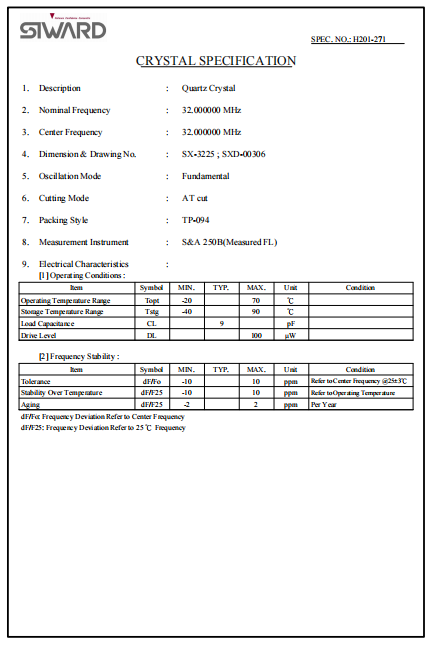 希华晶振XTL571100-H201-271 无源晶振32MHZ