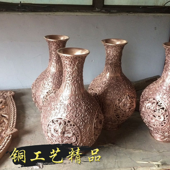 供应铜工艺精品 精致紫铜铸花瓶 精雕铜茶盘  铜工艺精品定制