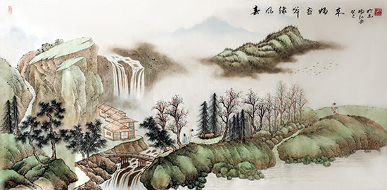 杨弘岳山水画风景画国画春风绿岸燕杨弘岳山水画国画春风绿岸燕归来