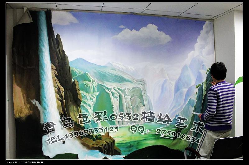 供应青岛办公室风景油画 墙体彩绘 青岛色彩0532墙绘公司制作