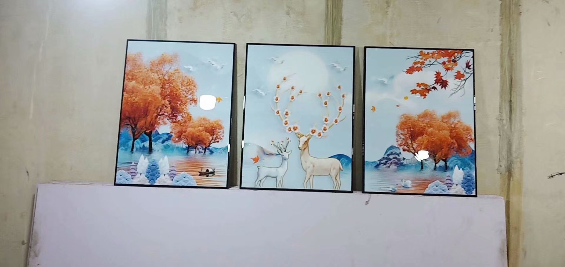 河北沧州晶瓷画厂家直销，无框三联画，晶瓷晶贝画